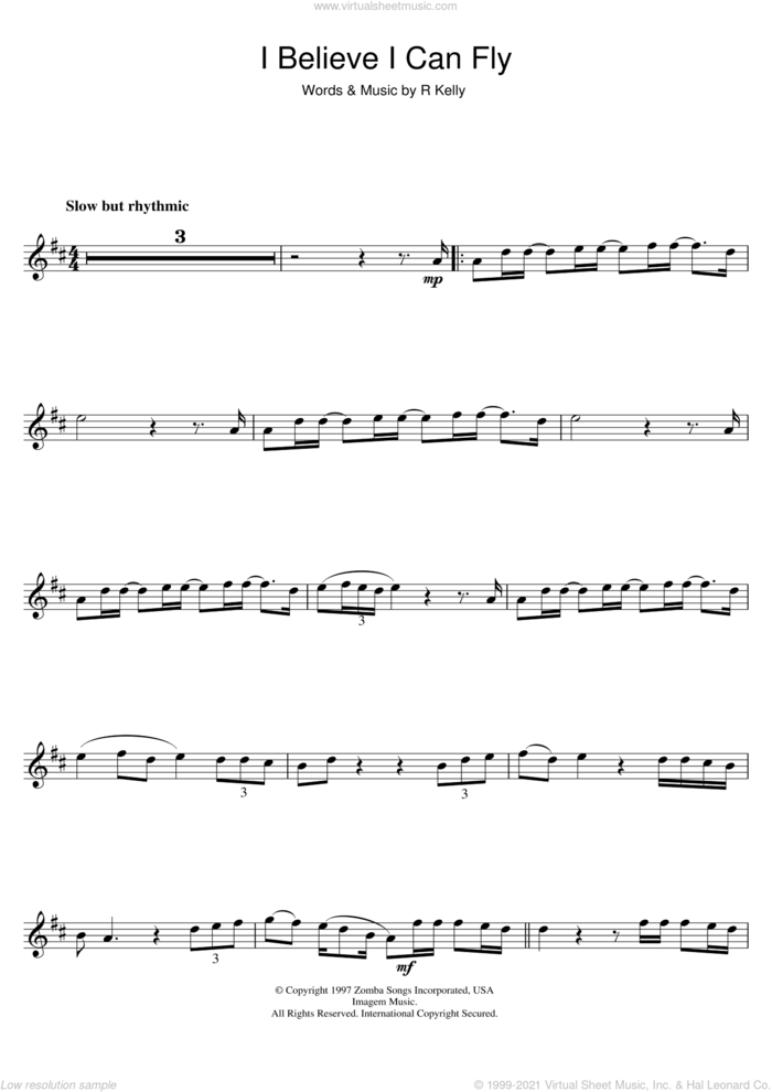 I Believe I Can Fly sheet music for flute solo by Robert Kelly, intermediate skill level