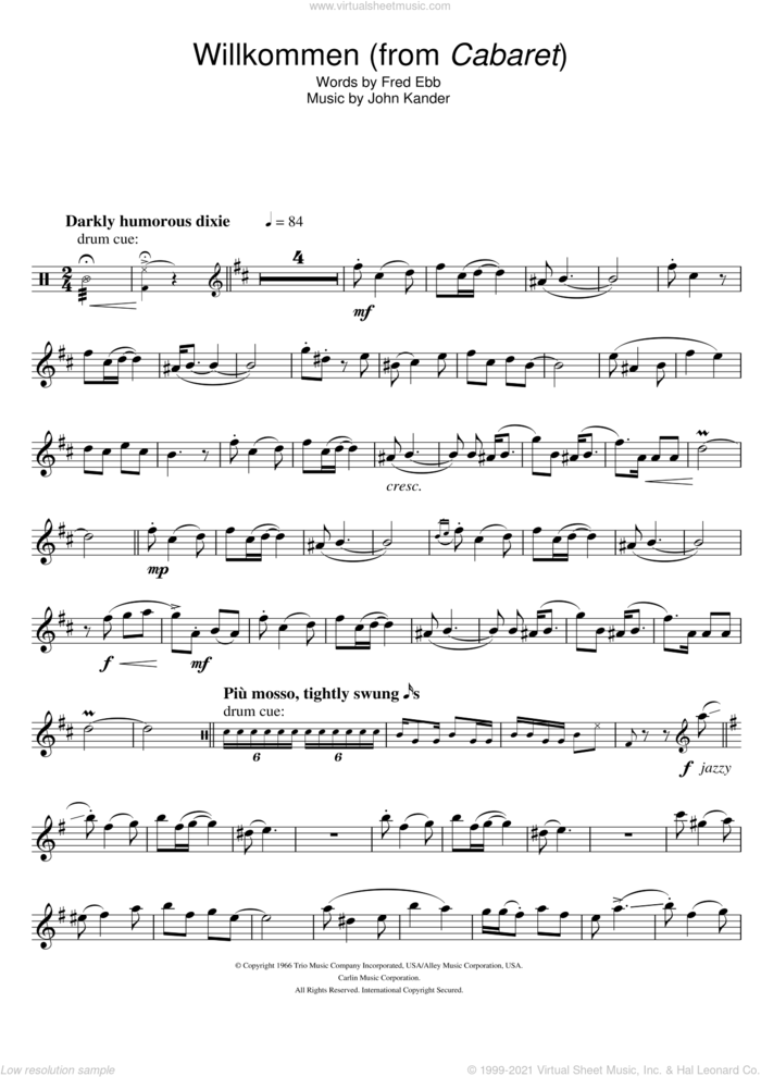 Willkommen (from Cabaret) sheet music for tenor saxophone solo by Kander & Ebb, Fred Ebb and John Kander, intermediate skill level