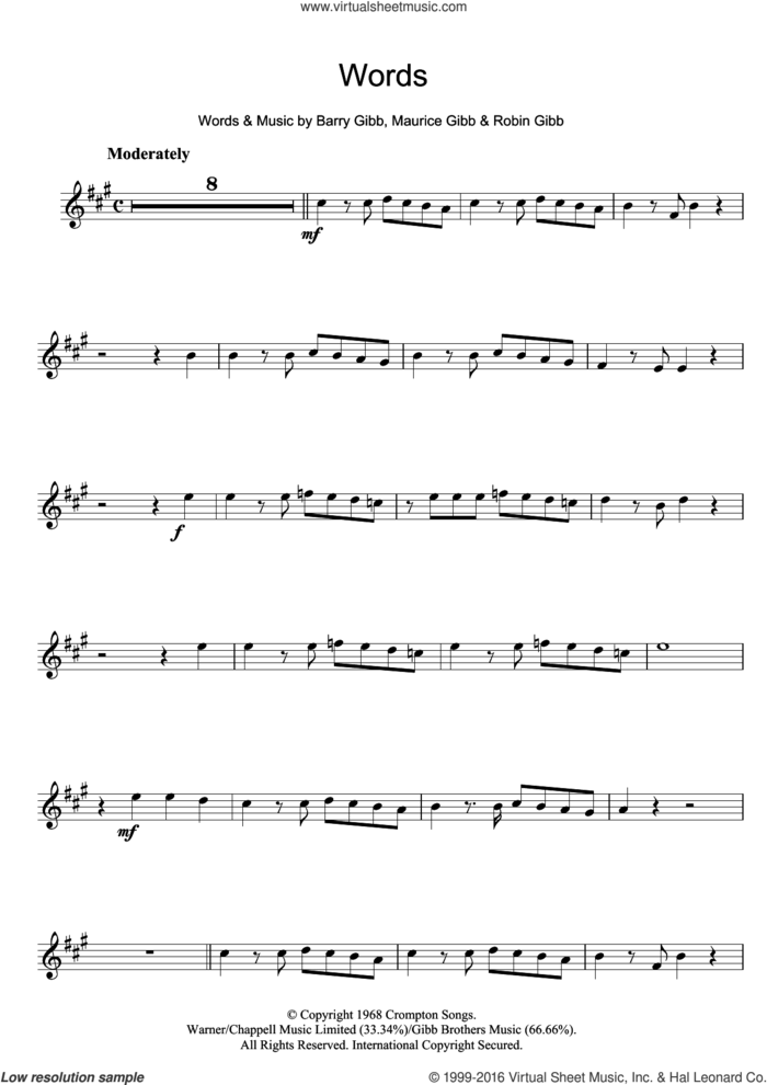 Words sheet music for clarinet solo by Bee Gees, Boyzone, Barry Gibb, Maurice Gibb and Robin Gibb, intermediate skill level