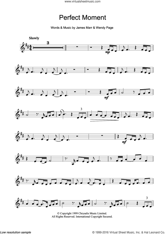 Perfect Moment sheet music for clarinet solo by Martine McCutcheon, James Marr and Wendy Page, intermediate skill level
