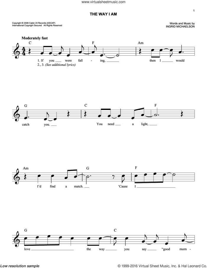 The Way I Am sheet music for voice and other instruments (fake book) by Ingrid Michaelson, wedding score, easy skill level