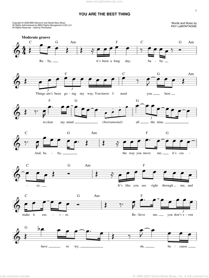You Are The Best Thing sheet music for voice and other instruments (fake book) by Ray LaMontagne, wedding score, easy skill level