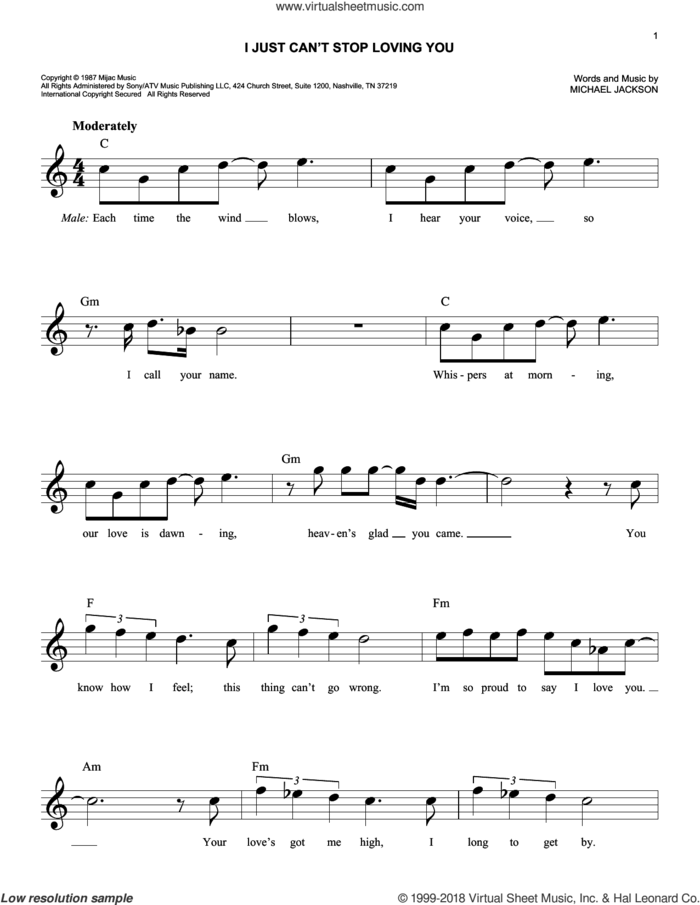 I Just Can't Stop Loving You sheet music for voice and other instruments (fake book) by Michael Jackson, intermediate skill level