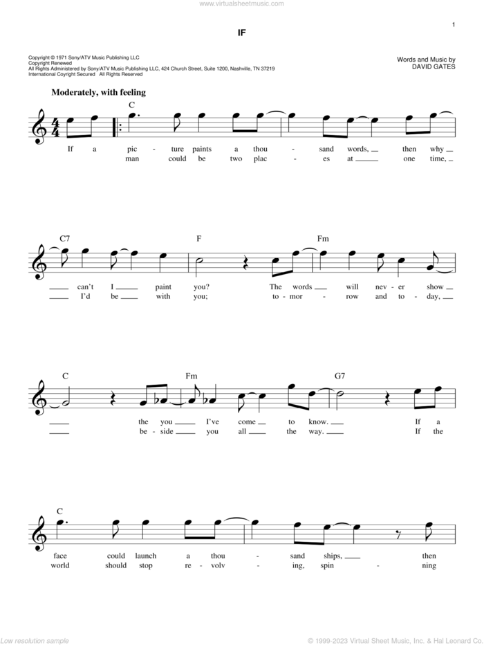 If sheet music for voice and other instruments (fake book) by Bread and David Gates, easy skill level