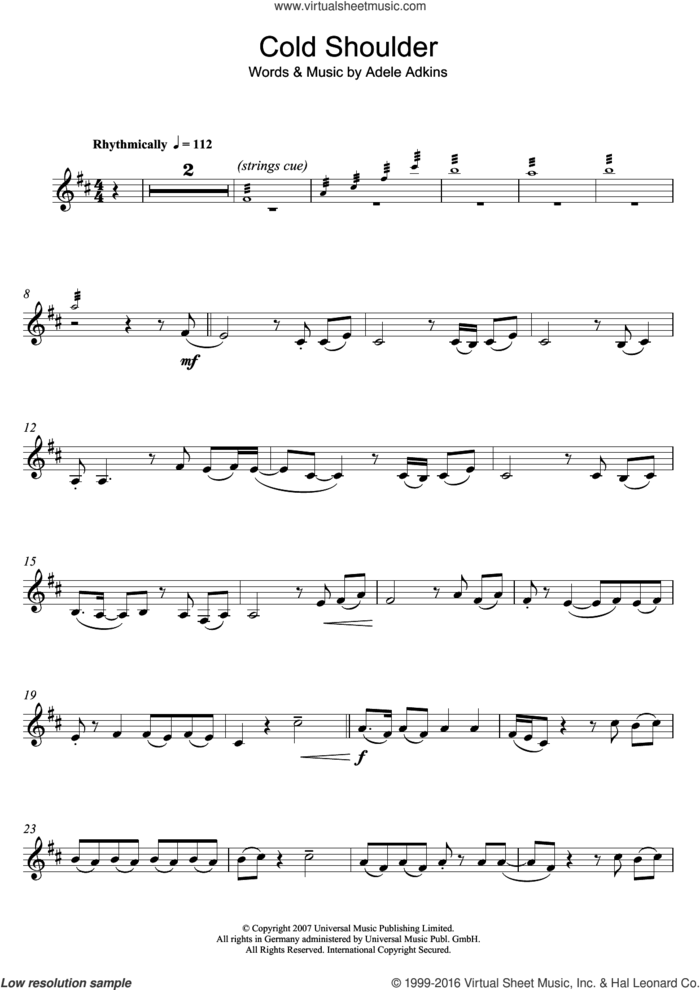 Cold Shoulder sheet music for clarinet solo by Adele, intermediate skill level