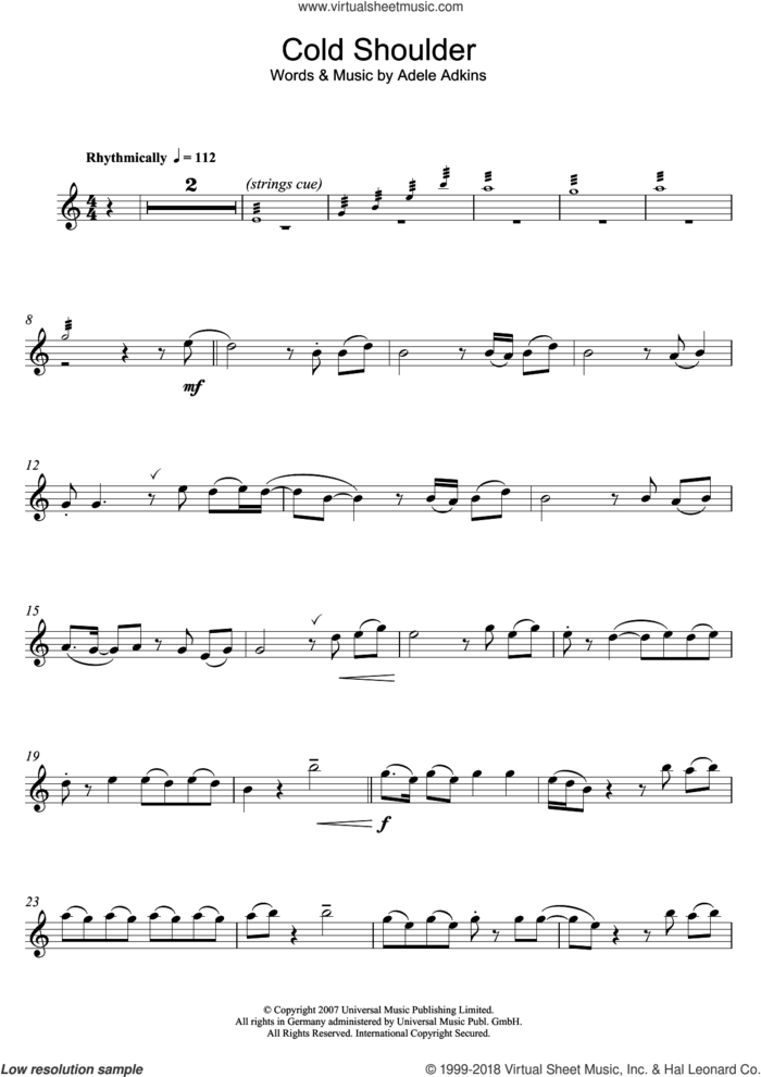 Cold Shoulder sheet music for flute solo by Adele, intermediate skill level