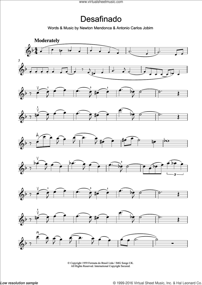 Desafinado (Slightly Out Of Tune) sheet music for violin solo by Antonio Carlos Jobim, Jessie Cavanaugh, Jon Hendricks and Newton Mendonca, intermediate skill level