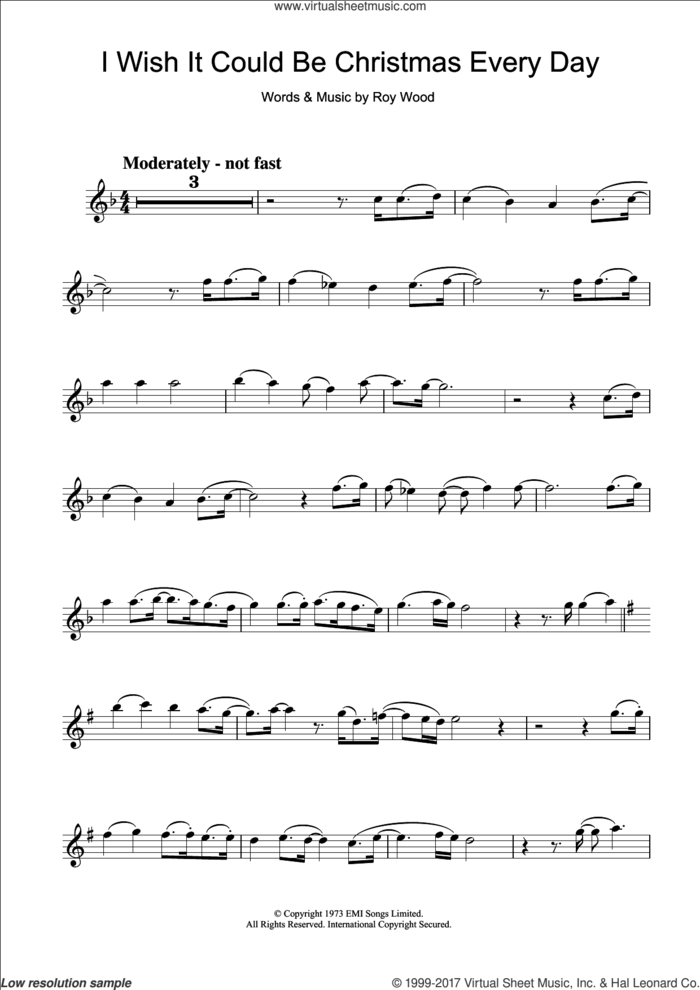 I Wish It Could Be Christmas Every Day sheet music for clarinet solo by Wizzard and Roy Wood, intermediate skill level