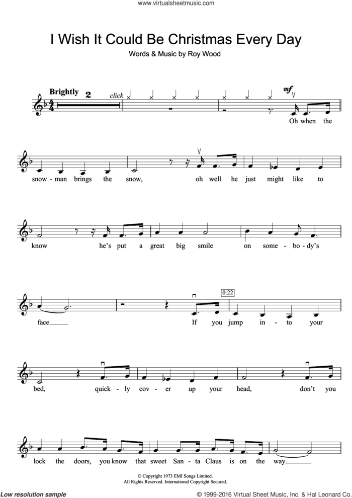 I Wish It Could Be Christmas Every Day sheet music for violin solo by Wizzard and Roy Wood, intermediate skill level