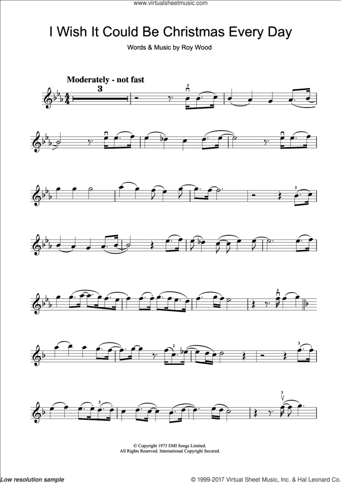 I Wish It Could Be Christmas Every Day sheet music for violin solo by Wizzard and Roy Wood, intermediate skill level