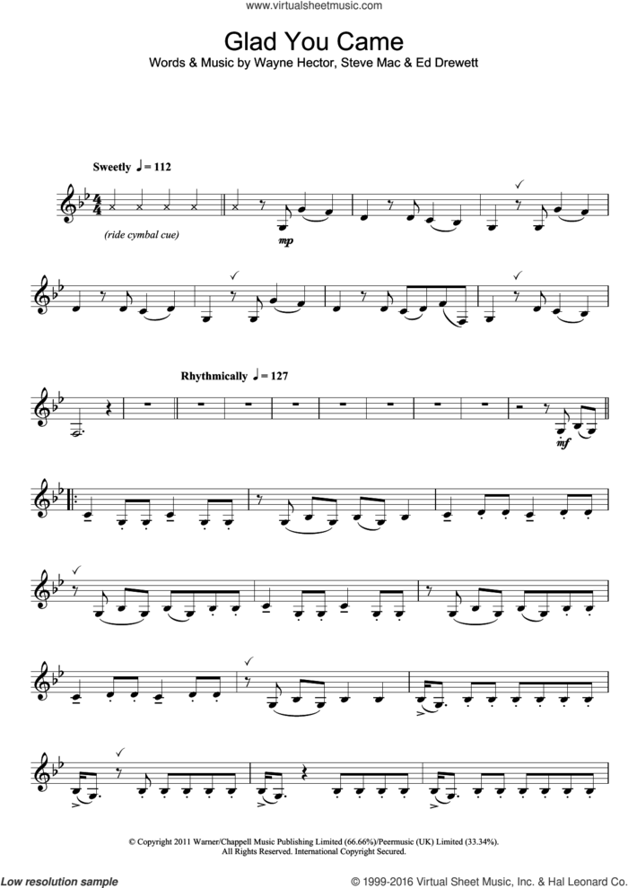 Glad You Came sheet music for clarinet solo by The Wanted, Ed Drewett, Steve Mac and Wayne Hector, intermediate skill level