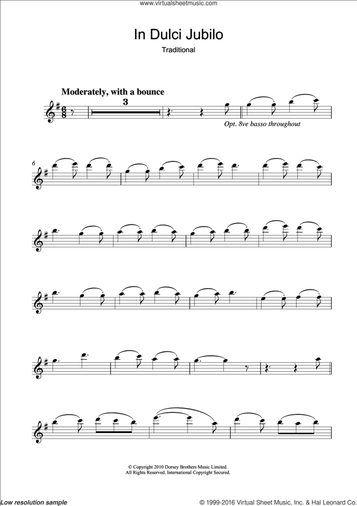 In Dulci Jubilo sheet music for clarinet solo, intermediate skill level