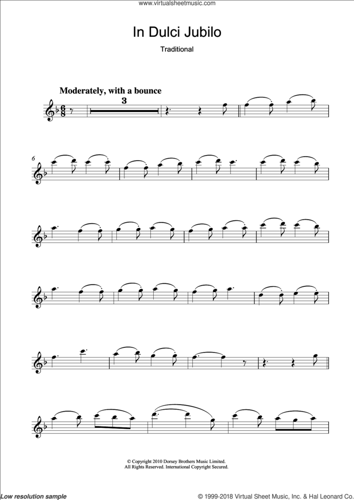 In Dulci Jubilo sheet music for flute solo, intermediate skill level
