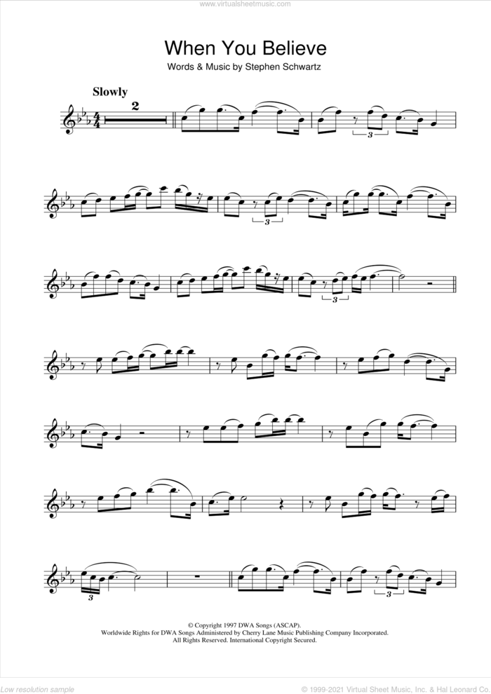 When You Believe (from The Prince Of Egypt) sheet music for flute solo by Stephen Schwartz, intermediate skill level