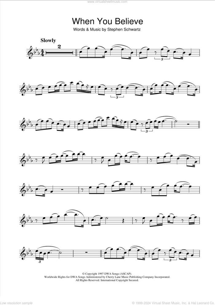 When You Believe (from The Prince Of Egypt) sheet music for flute solo by Stephen Schwartz, intermediate skill level