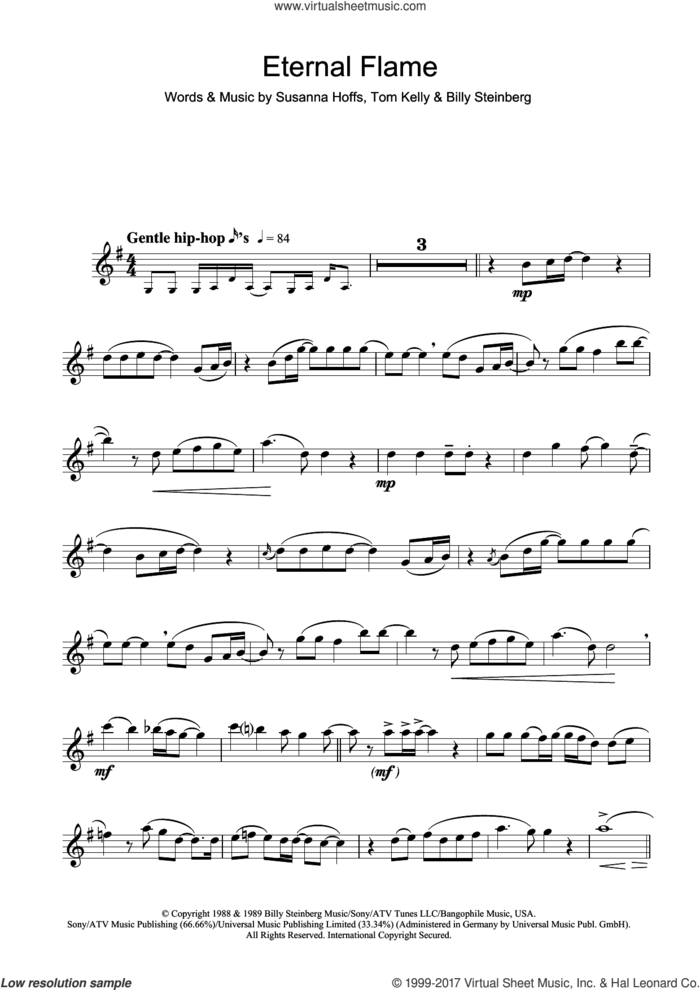 Eternal Flame sheet music for flute solo by The Bangles, Atomic Kitten, Billy Steinberg, Susanna Hoffs and Tom Kelly, intermediate skill level