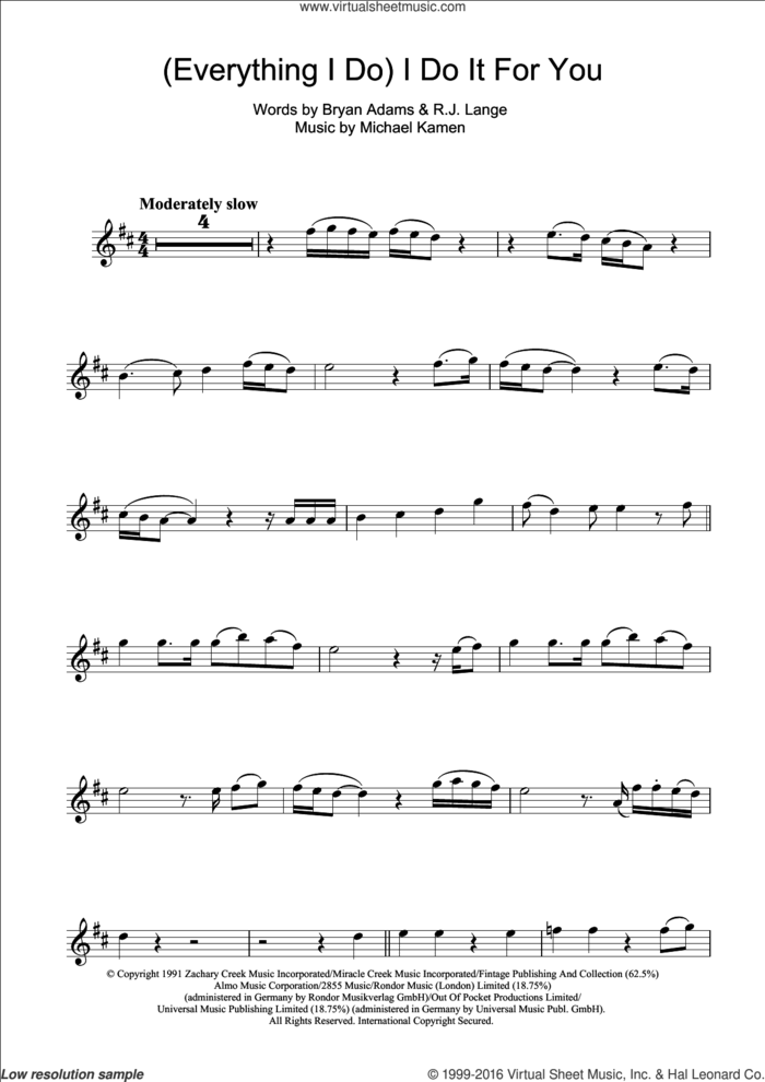 (Everything I Do) I Do It For You sheet music for clarinet solo by Bryan Adams, Michael Kamen and Robert John Lange, intermediate skill level