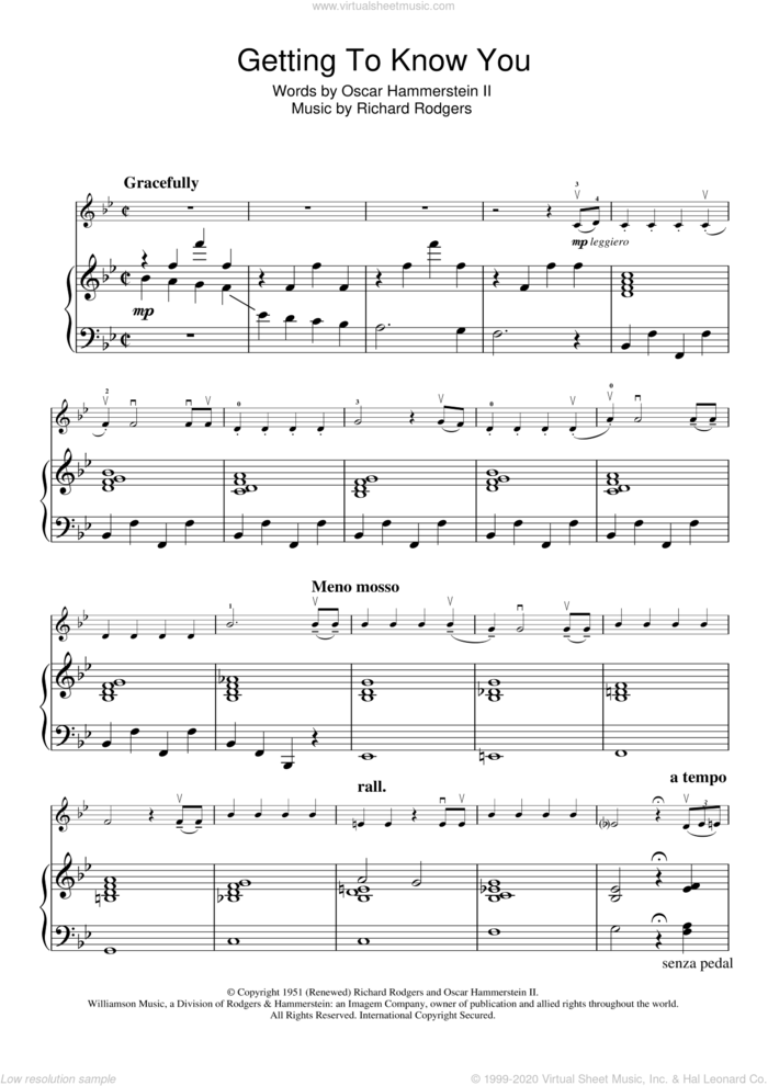 Getting To Know You (from The King And I) sheet music for violin solo by Rodgers & Hammerstein, Richard Rodgers and Oscar II Hammerstein, intermediate skill level
