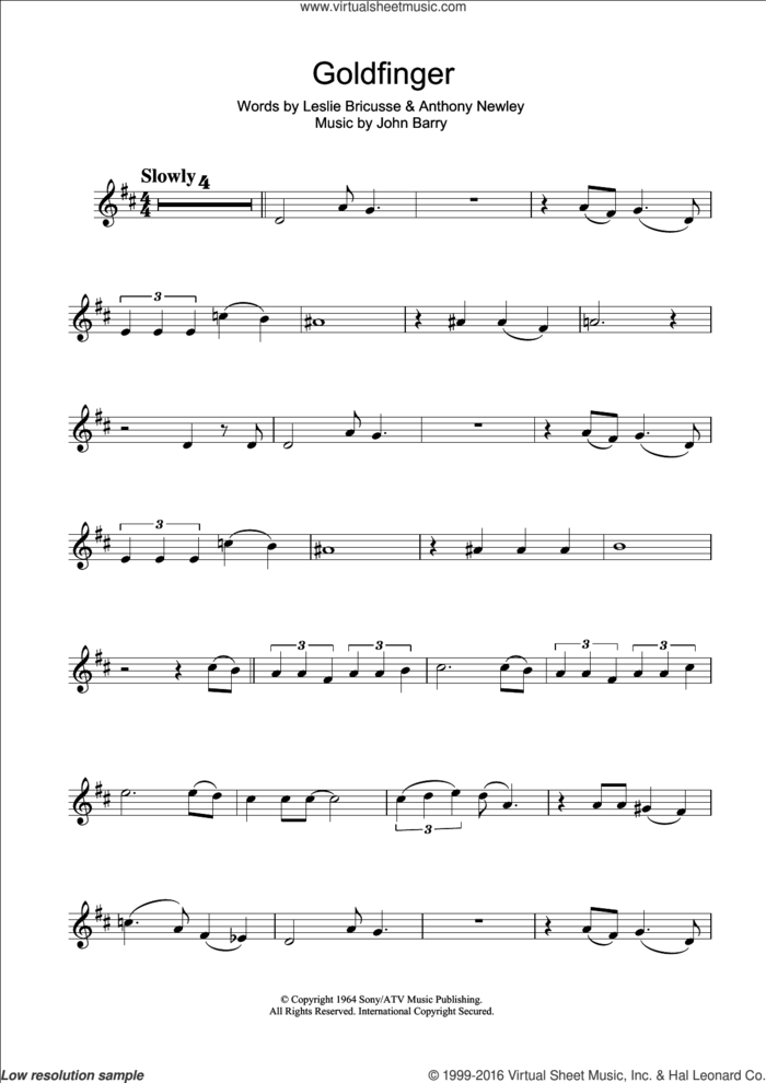 Goldfinger sheet music for clarinet solo by Shirley Bassey, Anthony Newley, John Barry and Leslie Bricusse, intermediate skill level