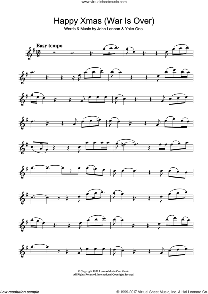 Happy Xmas (War Is Over) sheet music for clarinet solo by John Lennon and Yoko Ono, intermediate skill level