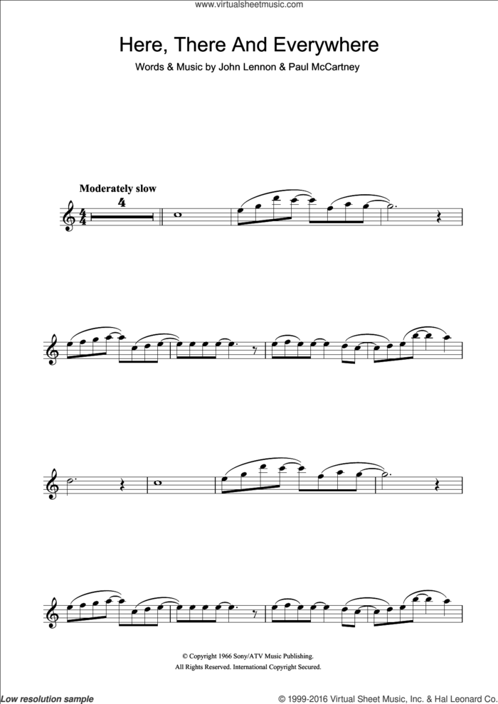 Here, There And Everywhere sheet music for clarinet solo by The Beatles, John Lennon and Paul McCartney, wedding score, intermediate skill level