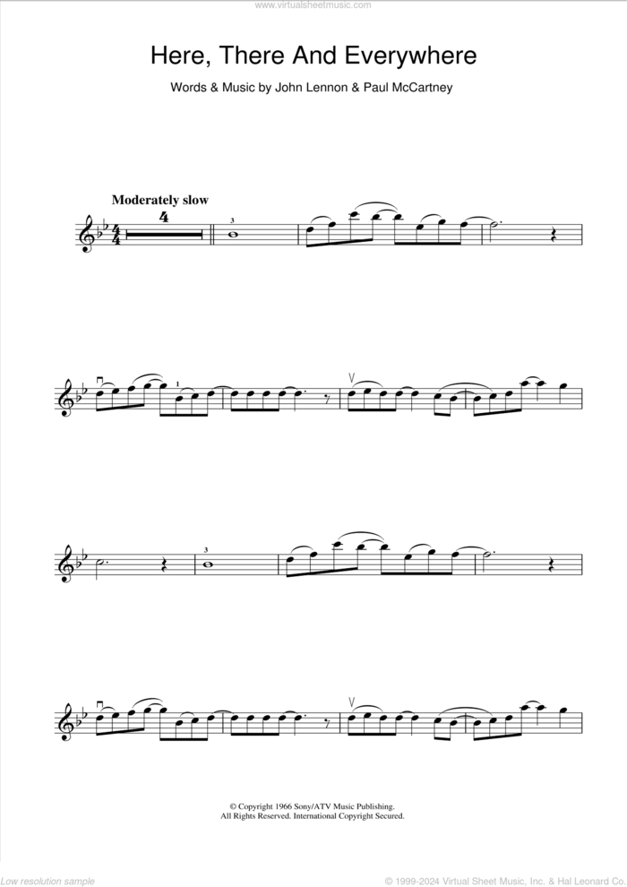 Here, There And Everywhere sheet music for violin solo by The Beatles, John Lennon and Paul McCartney, wedding score, intermediate skill level