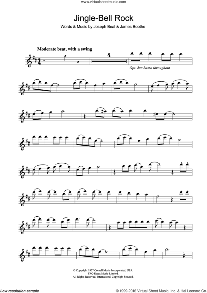 Jingle Bell Rock sheet music for clarinet solo by Bobby Helms, James Boothe and Joe Beal, intermediate skill level