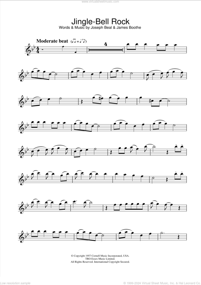 Jingle Bell Rock sheet music for flute solo by Bobby Helms, James Boothe and Joe Beal, intermediate skill level