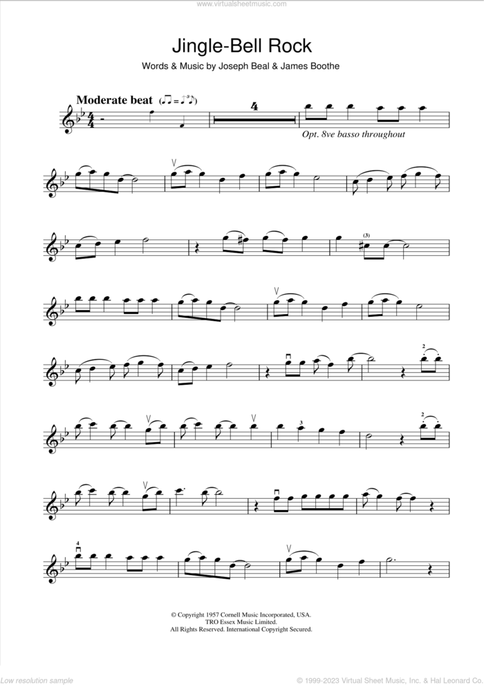 Jingle Bell Rock sheet music for violin solo by Bobby Helms, James Boothe and Joe Beal, intermediate skill level