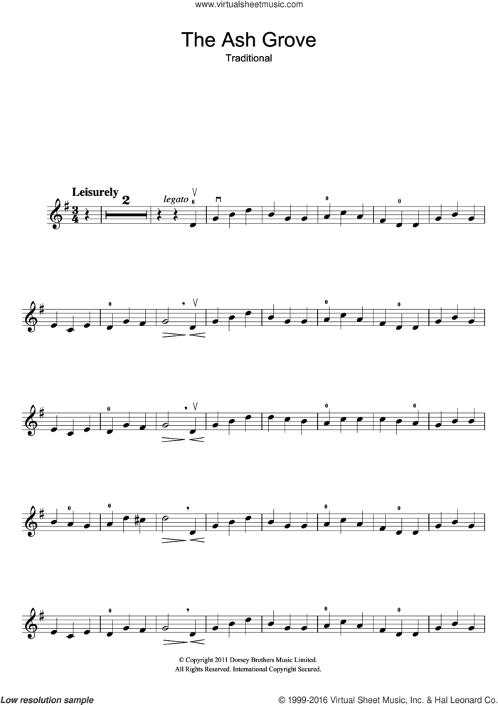 The Ash Grove sheet music for violin solo, intermediate skill level