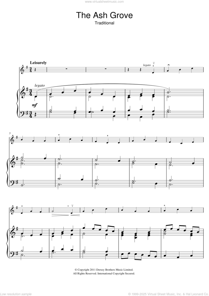 The Ash Grove sheet music for violin solo, intermediate skill level