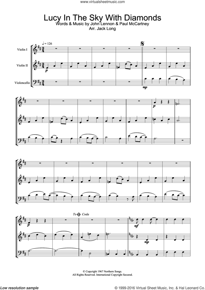 Lucy In The Sky With Diamonds sheet music for violin solo by The Beatles, John Lennon and Paul McCartney, intermediate skill level
