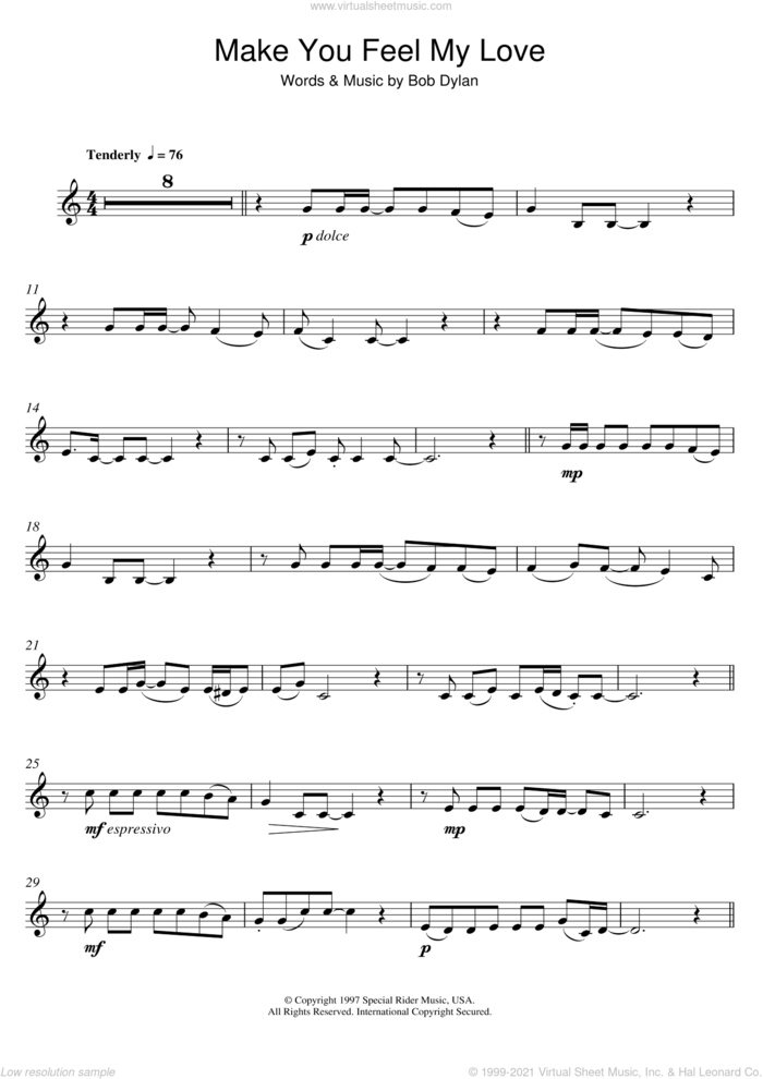 Make You Feel My Love sheet music for clarinet solo by Adele and Bob Dylan, intermediate skill level