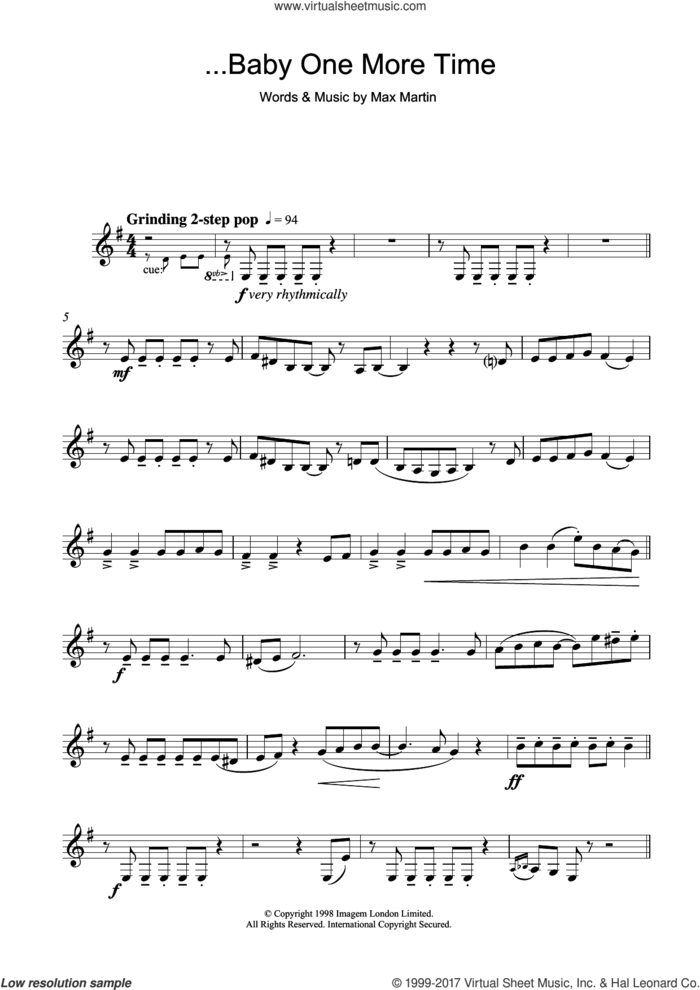 ...Baby One More Time sheet music for clarinet solo by Britney Spears and Max Martin, intermediate skill level