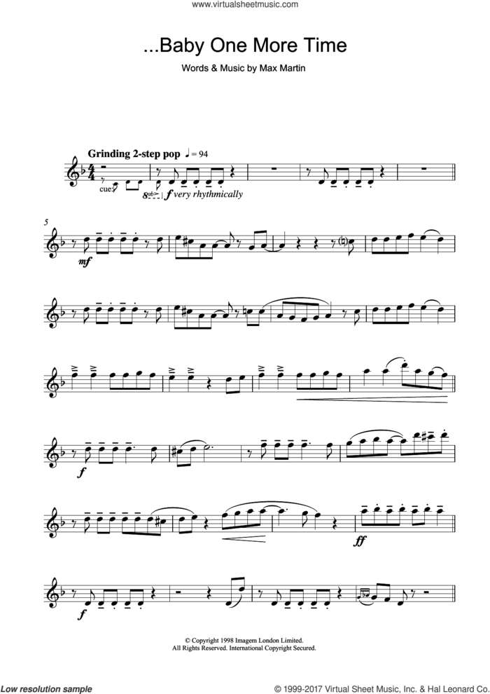 ...Baby One More Time sheet music for flute solo by Britney Spears and Max Martin, intermediate skill level
