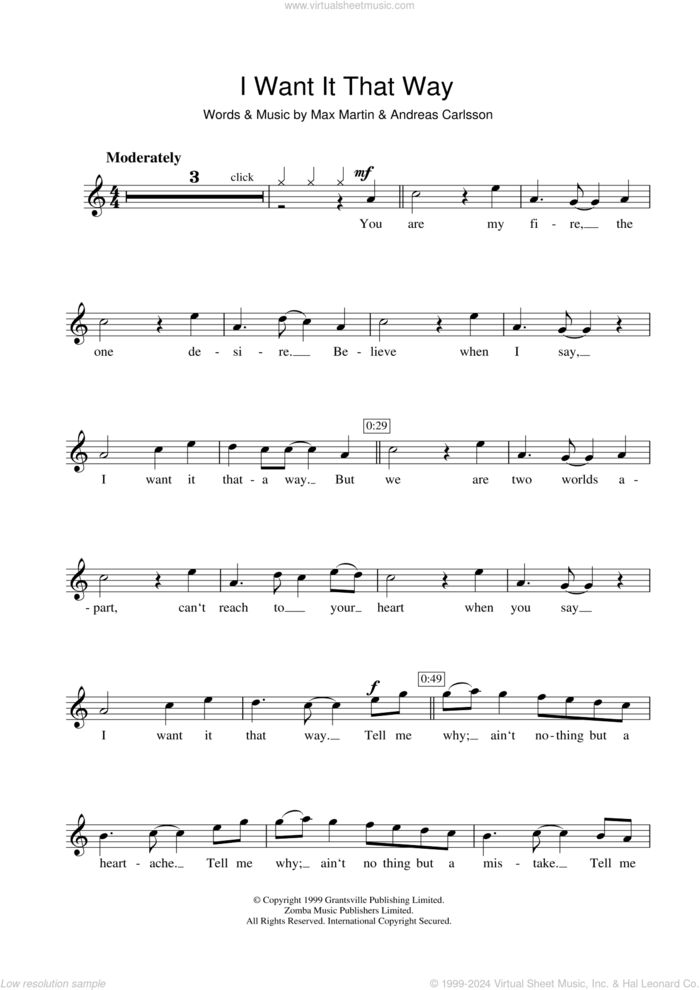 I Want It That Way sheet music for clarinet solo by Backstreet Boys, Andreas Carlsson and Max Martin, intermediate skill level