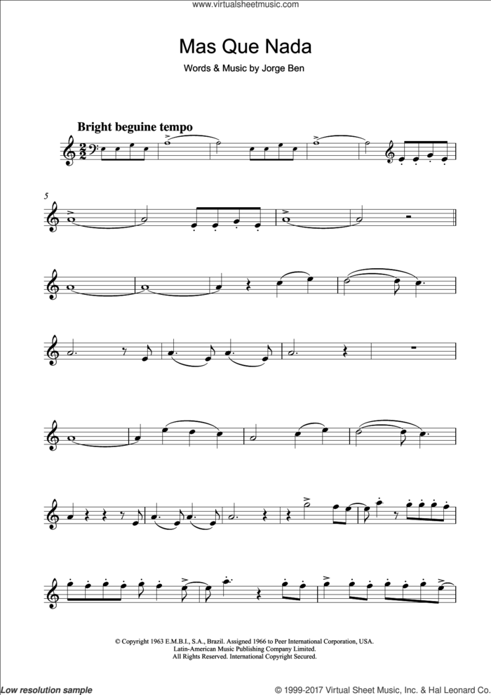 Mas Que Nada (Say No More) sheet music for clarinet solo by Jorge Ben, intermediate skill level