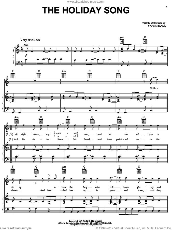 The Holiday Song sheet music for voice, piano or guitar by Pixies and Francis Black, intermediate skill level