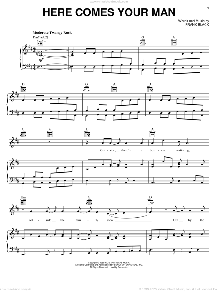Here Comes Your Man sheet music for voice, piano or guitar by Pixies and Francis Black, intermediate skill level