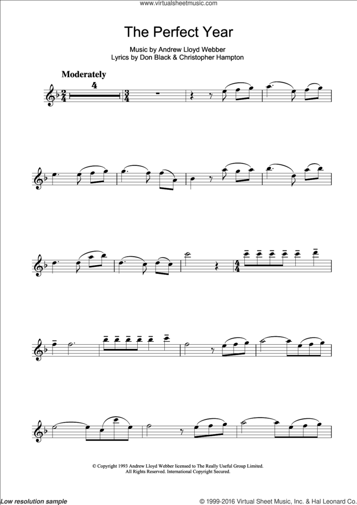 The Perfect Year (from Sunset Boulevard) sheet music for clarinet solo by Andrew Lloyd Webber, Christopher Hampton and Don Black, intermediate skill level