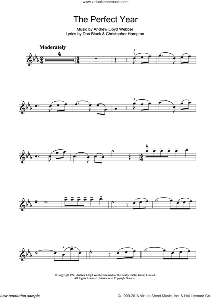 The Perfect Year (from Sunset Boulevard) sheet music for violin solo by Andrew Lloyd Webber, Christopher Hampton and Don Black, intermediate skill level