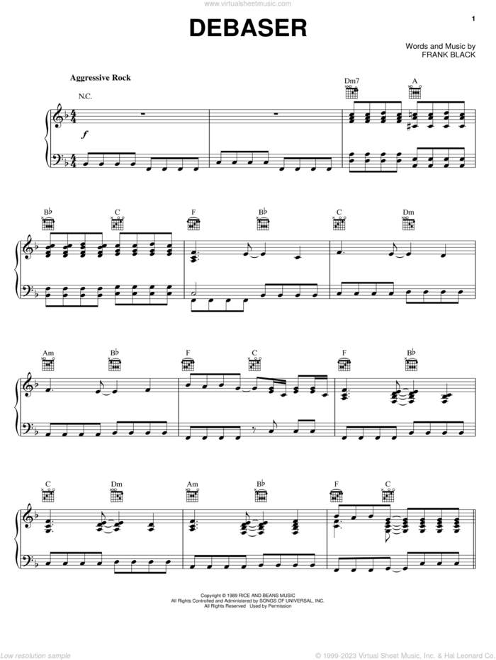 Debaser sheet music for voice, piano or guitar by Pixies and Francis Black, intermediate skill level