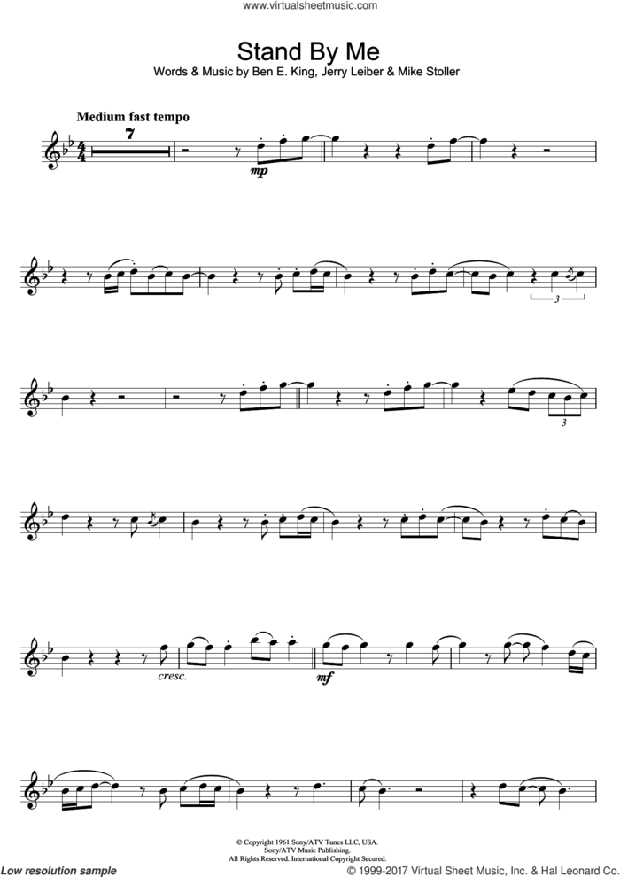 Stand By Me sheet music for flute solo by Ben E. King, Jerry Leiber and Mike Stoller, intermediate skill level