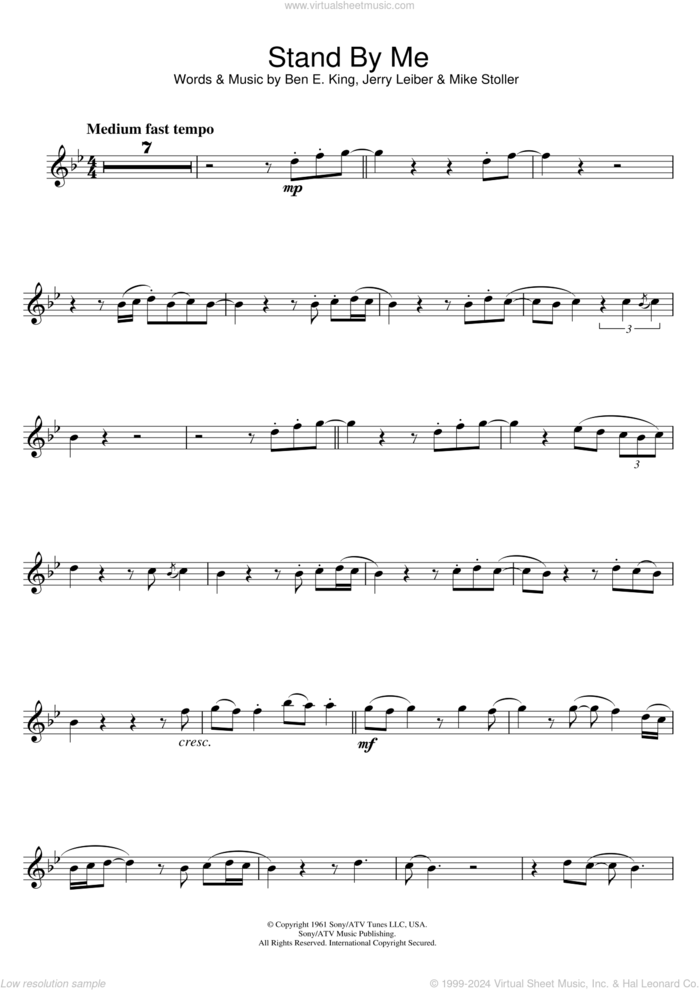 Stand By Me sheet music for flute solo by Ben E. King, Jerry Leiber and Mike Stoller, intermediate skill level