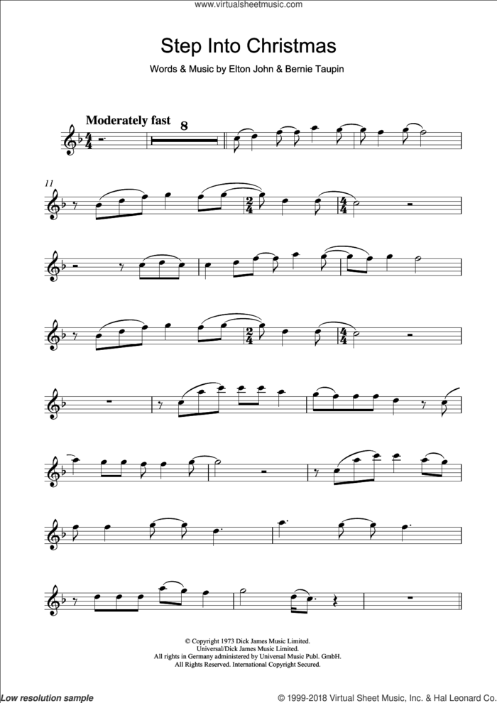 Step Into Christmas sheet music for flute solo by Elton John and Bernie Taupin, intermediate skill level