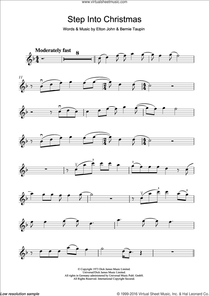 Step Into Christmas sheet music for violin solo by Elton John and Bernie Taupin, intermediate skill level