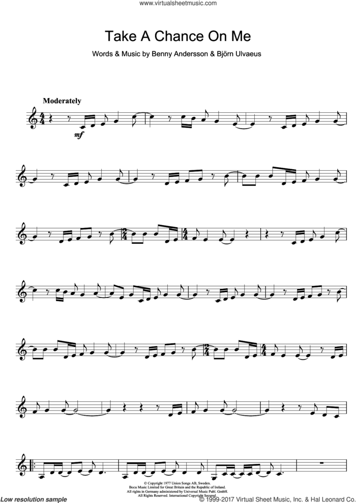 Take A Chance On Me sheet music for clarinet solo by ABBA, Benny Andersson and Bjorn Ulvaeus, intermediate skill level