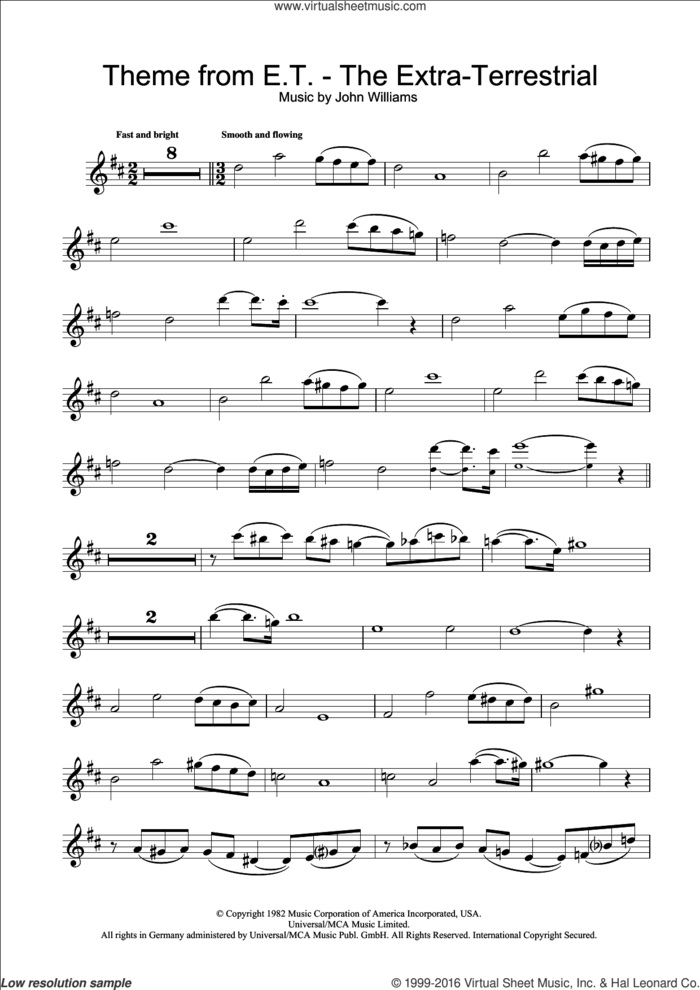 Theme from E.T. - The Extra-Terrestrial sheet music for clarinet solo by John Williams, intermediate skill level