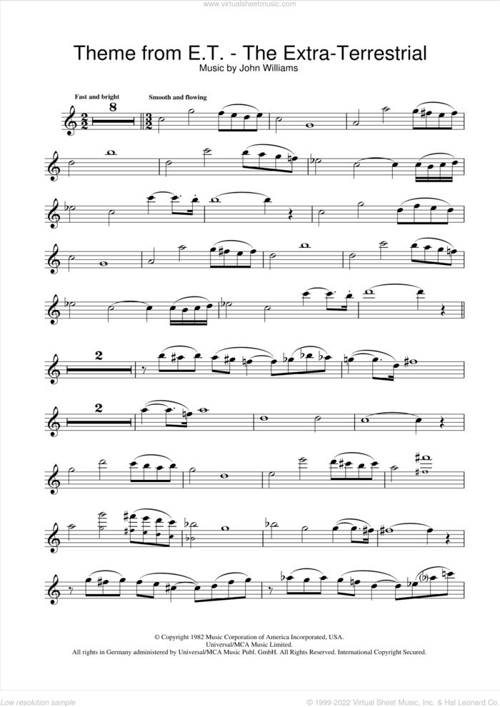 Theme from E.T. - The Extra-Terrestrial sheet music for flute solo by John Williams, intermediate skill level