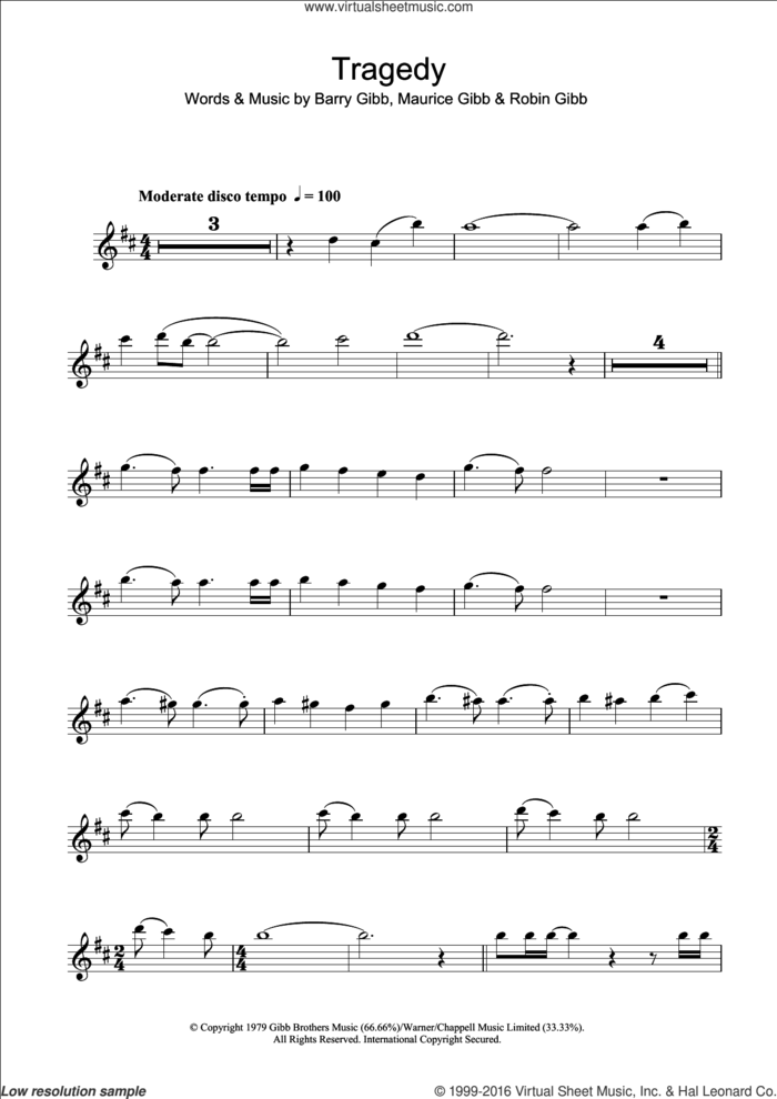 Tragedy sheet music for clarinet solo by Steps, Bee Gees, Barry Gibb, Maurice Gibb and Robin Gibb, intermediate skill level